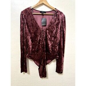 Forever 21 Womans Velvet Thong Bodysuit‎ Size 1X Whimsigoth Purple V neck